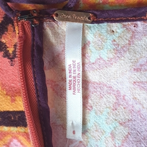 Free People Cleo Wrap Mini Skirt Rust Combo Ties Western Boho Orange Size 6 - Picture 8 of 8